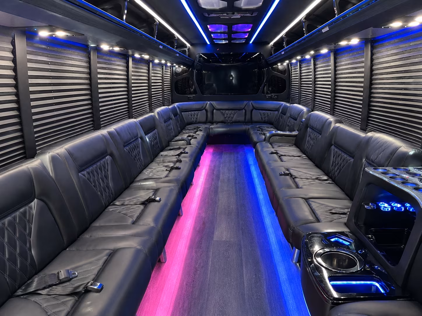 Passenger seating aboard a party bus rental serving Hillsboro