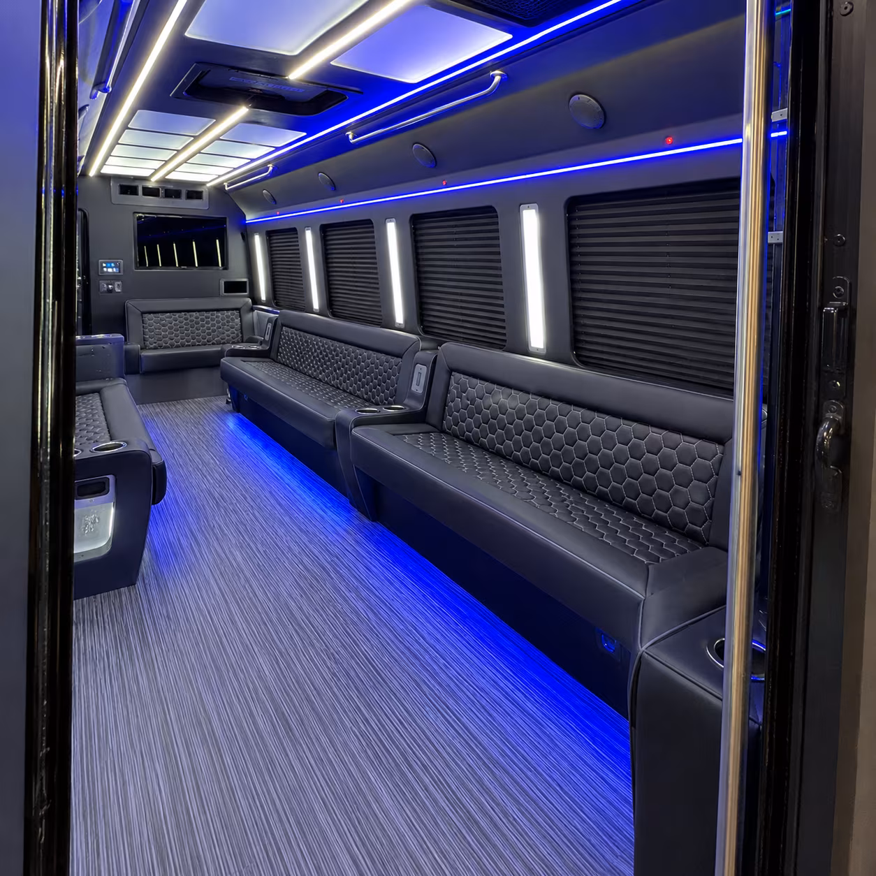 Interior of a party bus rental serving Hillsboro
