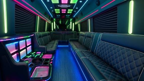 Interior of Charter Bus Company Eugene's 20 Passenger Party Bus in Eugene