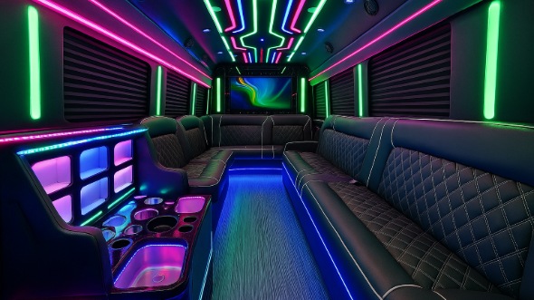 Interior of Charter Bus Company Tigard's 30 Passenger Party Bus in Tigard